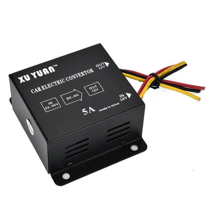 XUYAN 24V to 12V DC Converter for Car Appliances compact 5A black DC-DC step-down unit with wiring for truck and bus 12V accessories