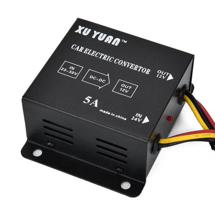 XUYAN 24V to 12V DC Converter for Car Appliances compact 5A DC-DC step-down unit powering 12V fridges and electronics in 24V trucks