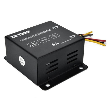 XUYAN 24V to 12V DC Converter for Car Appliances black 5A DC-DC step-down unit with wiring for truck appliance power
