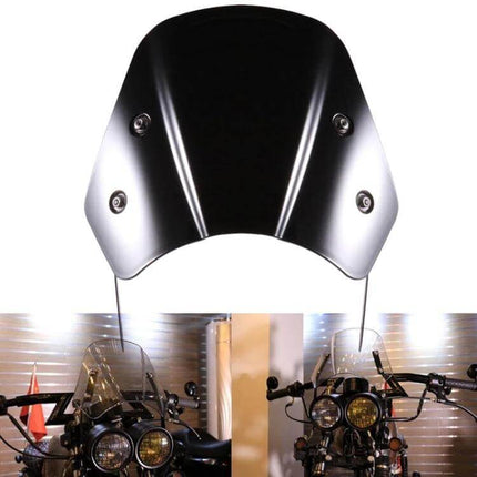 5-7 Inch Retro Motorcycle Windshield Black - Universal Fit compact black retro windshield for cruisers and city commuting