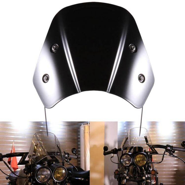 5-7 Inch Retro Motorcycle Windshield Black - Universal Fit compact black retro windshield for cruisers and city commuting