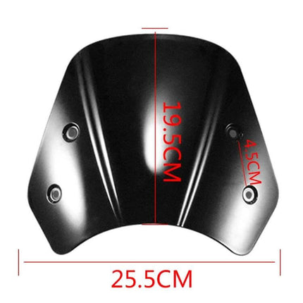5-7 Inch Retro Motorcycle Windshield Black - Universal Fit compact black retro windscreen 25.5cm width 19.5cm height universal 5-7 inch mounts