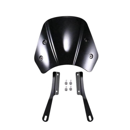 5-7 Inch Retro Motorcycle Windshield Black - Universal Fit compact black retro windshield with mounting brackets and hardware for cruisers