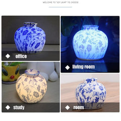 USB Rechargeable Blue-and-White Porcelain LED Night Light with Pat Sensor - Silicone Bedside Lamp