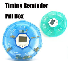 Portable 7-Cell Electronic Pill Organizer with Night Light and Timing Reminder