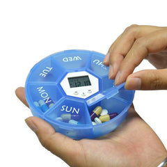 Portable 7-Cell Electronic Pill Organizer with Night Light and Timing Reminder