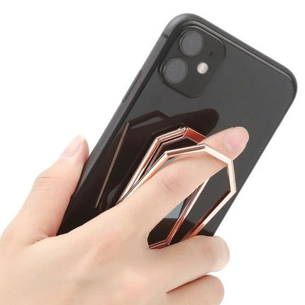 Magnetic Zinc Alloy Phone Ring Holder for Cars and Daily Use - rose gold hexagon ring on black phone for secure hands-free grip and stand