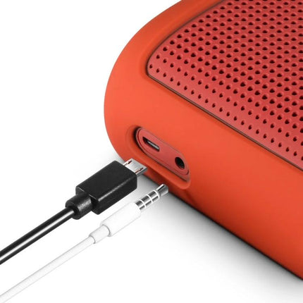 Bose Silicone Protective Cover For Portable Speaker Daily Travel red cover showing accessible micro‑USB and aux ports with carabiner clip