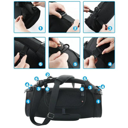 JBL Boombox Padded Carry Bag For Everyday Outings And Travel lightweight twill cloth bag showing straps and clips