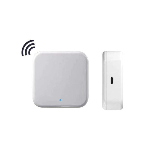 Wireless App-Controlled Smart Gateway for Home Security compact white wireless gateway and sensor for remote door access control via mobile app