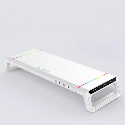 ICE COOREL T1 Foldable Laptop Stand for Ergonomic Viewing white ABS elevated monitor riser with RGB accents and USB ports
