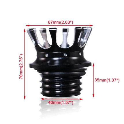 Motorcycle CNC Aluminum Crown Fuel Tank Cap Black For Harley - CNC aluminum crown cap, 67mm top, 40mm thread, black finish