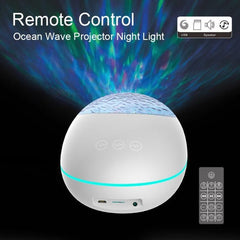 HMT-01 - Luz LED de proyección oceánica con piedra de la suerte y control remoto, luz nocturna colorida, altavoz Bluetooth multifuncional con USB