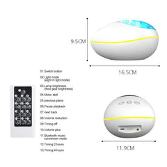 HMT-01 - Luz LED de proyección oceánica con piedra de la suerte y control remoto, luz nocturna colorida, altavoz Bluetooth multifuncional con USB