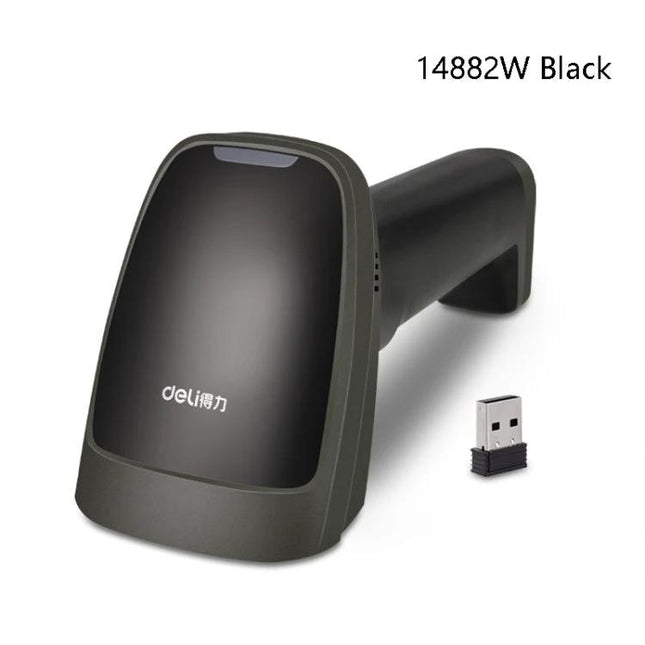 Deli Wired and Wireless Barcode Scanner for Retail Use black handheld scanner with USB dongle for POS and inventory