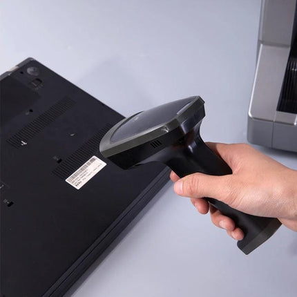 Deli Wired and Wireless Barcode Scanner for Retail Use handheld scanner scanning barcode on device for POS and inventory management