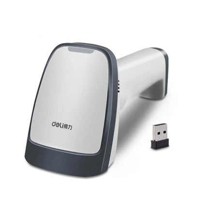 Deli Wired and Wireless Barcode Scanner for Retail Use - white ergonomic handheld scanner with USB wireless dongle for POS and inventory