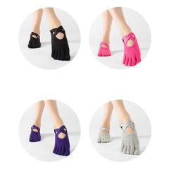 Thick Cotton Terry Five-Finger Non-Slip Yoga and Dance Socks with Cross Straps