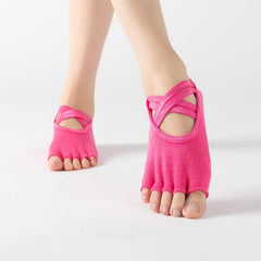 Thick Cotton Terry Five-Finger Non-Slip Yoga and Dance Socks with Cross Straps