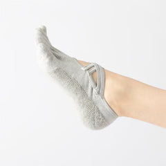 Thick Cotton Terry Five-Finger Non-Slip Yoga and Dance Socks with Cross Straps