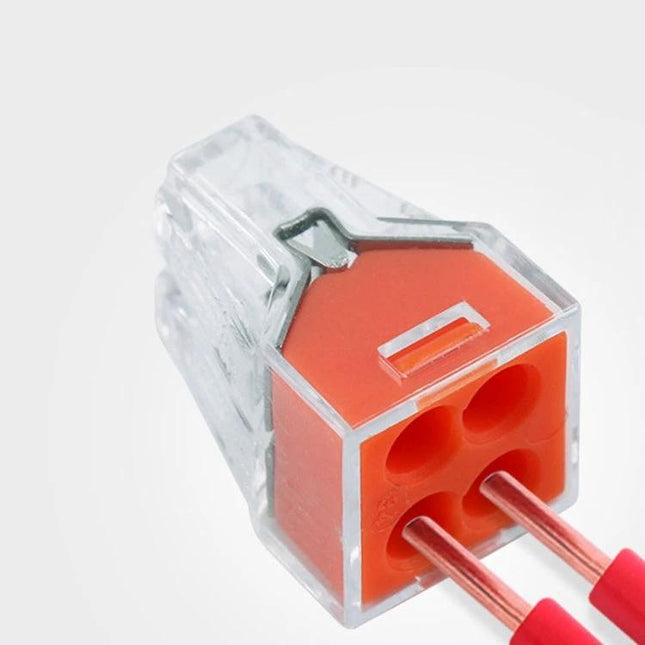 Pack of 10 Fast Wire Connector Terminals for Electrical Wiring — clear compact push-in connector joining two wires for quick home electrical repairs