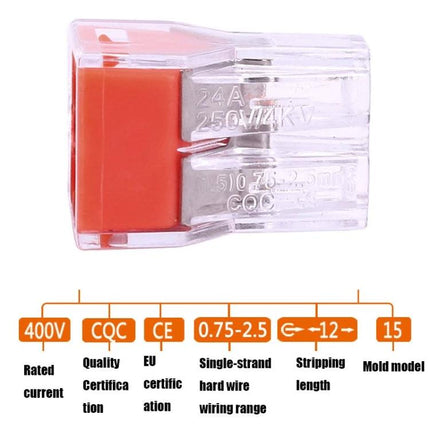 Pack of 10 Fast Wire Connector Terminals for Electrical Wiring - clear push-in connector for quick tool-free wire splicing