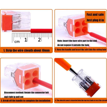 Pack of 10 Fast Wire Connector Terminals for Electrical Wiring - compact 3-port push-in connectors for quick, tool-free home wiring and repairs