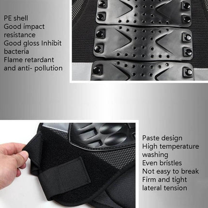 SULAITE Back Protector Vest for Roller Skating and Motorcycle, L/XL close-up of PE shell panels, EVA padding and secure strap detail