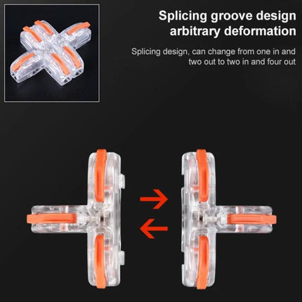 10-Piece Household Universal T-Type Wire Connection Terminal clear push-type T-shaped connector for household wiring, orange sealing strips, multiple splice configurations
