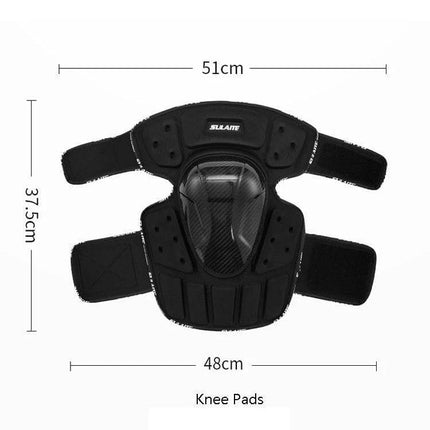 SULAITE Off Road Knee And Elbow Pads For Motorcycle Riding - black breathable knee pad with strap dimensions 51x37.5x48cm, protective hard shell