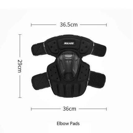 SULAITE Off Road Knee And Elbow Pads For Motorcycle Riding - black breathable protective elbow pad with straps, 36.5x29cm, lightweight impact protection