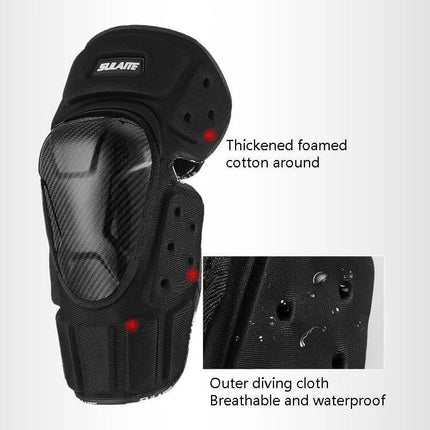 SULAITE Off Road Knee And Elbow Pads For Motorcycle Riding - black breathable, waterproof knee/elbow protective pad with carbon shell