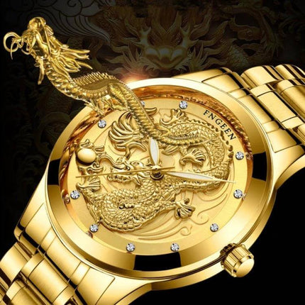 FNGEEN Luminous Couple's Watch with Elegant Gold Design – gold dragon dial luminous quartz 40mm couple’s timepiece
