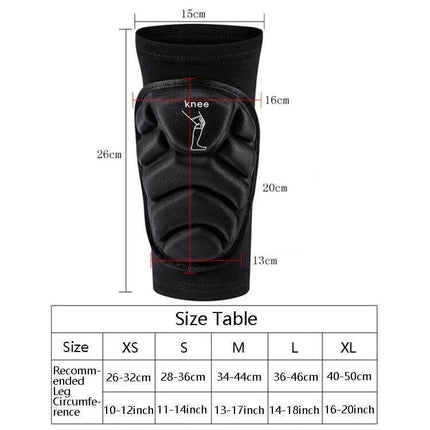 Knee Pads For Cycling And Skating, Sizes XS To XL, Outdoor Use - black breathable cotton sponge knee protector with size chart