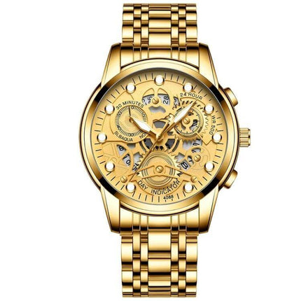 FNGEEN Men's Waterproof Luminous Quartz Watch For Daily Use - gold stainless steel luminous dial quartz watch, 30m water resistant