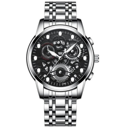 FNGEEN Men's Waterproof Luminous Quartz Watch For Daily Use - silver stainless steel luminous dial quartz watch, 30m water-resistant, classic pointer display