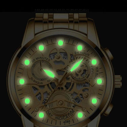 FNGEEN Men's Waterproof Luminous Quartz Watch For Daily Use - gold luminous dial and classic pointer display, 30m splash-resistant everyday quartz watch