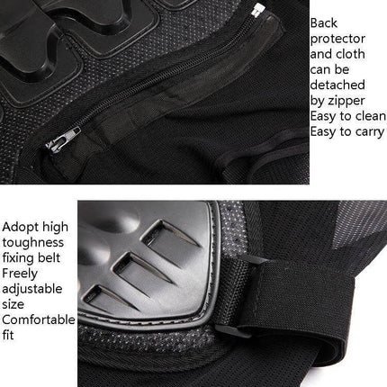 Sulaite Sleeveless Riding Protective Vest for Cycling and Skating Sizes M to XXXL close-up zipper and EVA foam PE shell back protector detail