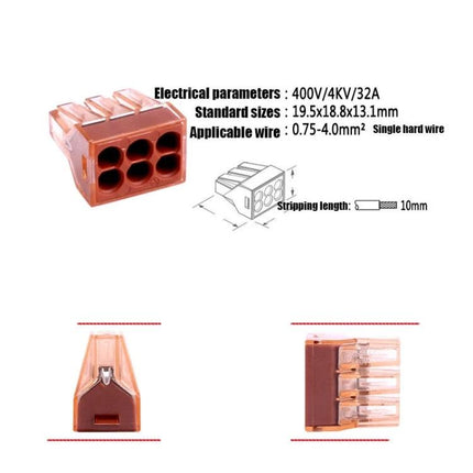 VSELE Four-Hole Terminal Block for Wire Connections compact plug-in connector for secure home appliance and DIY wiring, 4-hole brown terminal block