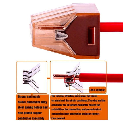 VSELE Four-Hole Terminal Block for Wire Connections compact plug-in connector with red wire and nickel-chromium spring contact