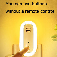 LED Dimmable Night Light with Remote Control and USB Port for Bedroom, CN Plug