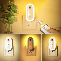 LED Dimmable Night Light with Remote Control and USB Port for Bedroom, CN Plug