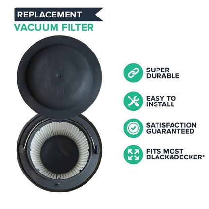 Black and Decker Compatible Handheld Vacuum Filter for Dust Capture - replacement pleated filter shown open, easy to install, fits most Black & Decker models