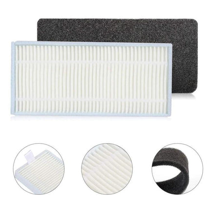 Replacement Main Brush and Filter for Eufy RoboVac Models replacement HEPA and foam filter set with images of pleated white HEPA and black foam filters