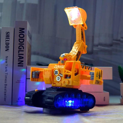 Engineering Toy Vehicle for Kids' Daily Playtime Adventures - yellow transforming construction robot with light-up tracks and movable arm