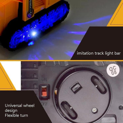Engineering Toy Vehicle for Kids' Daily Playtime Adventures showing blue LED track lights and universal wheel design