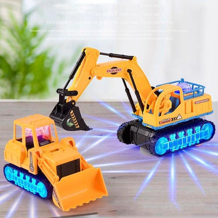 Engineering Toy Vehicle for Kids' Daily Playtime Adventures - yellow transforming excavator and loader with blue LED tracks