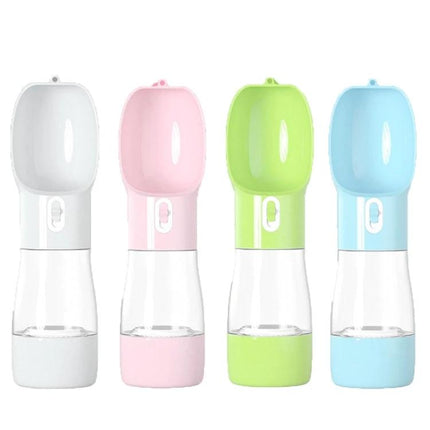 Convenient Pet Food and Water Cup for Daily Outings - portable segmented travel bottle in white pink green blue
