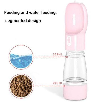 Convenient Pet Food and Water Cup for Daily Outings - pink segmented portable pet bowl with 258ml water and 200ml food compartments