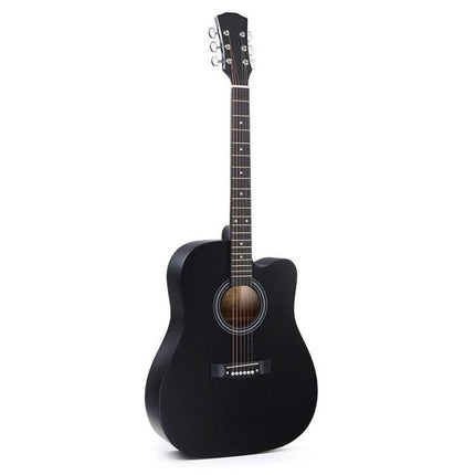 Folk Acoustic Guitar for Beginner Daily Music Practice Sessions — black wooden cutaway guitar for daily beginner practice